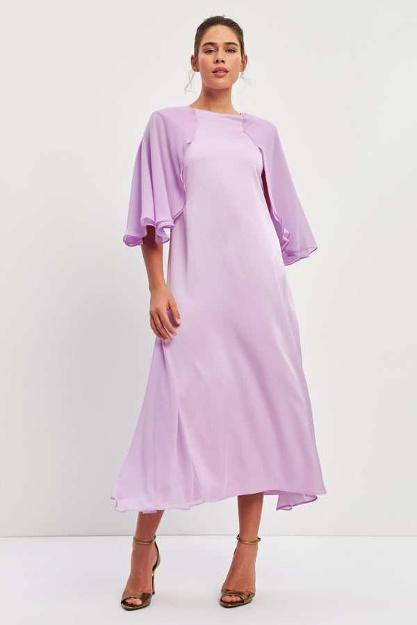 Setre Wide Sleeve Pleat Detail Dress Lilac