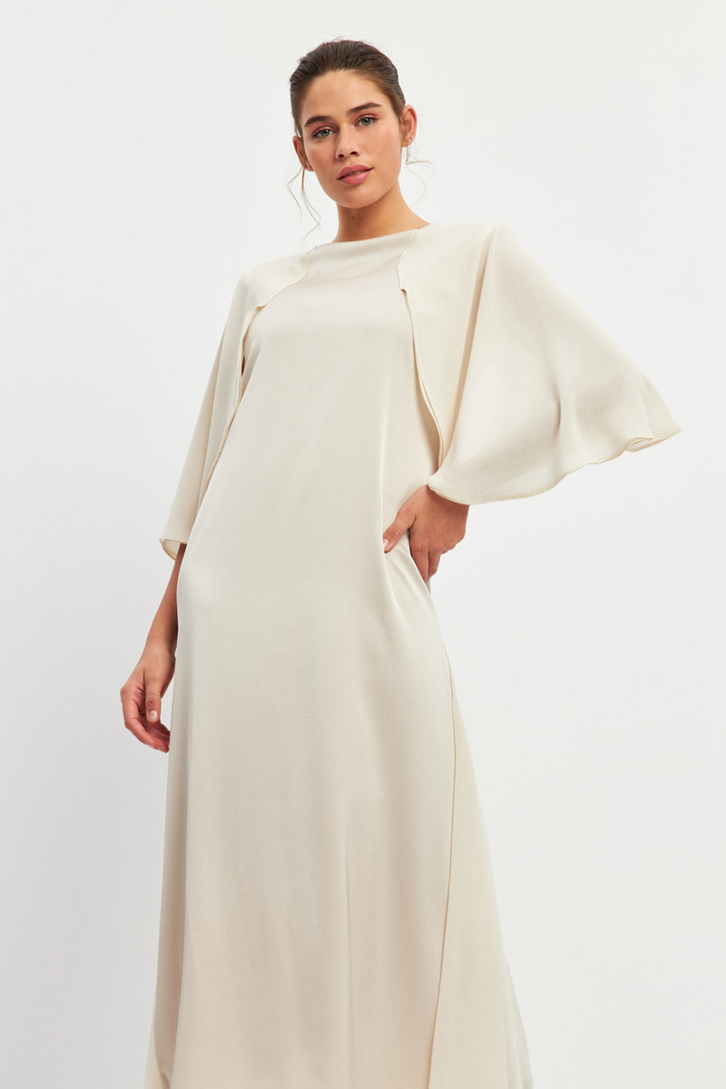 Setre Wide Sleeve Pleat Detail Dress Beige