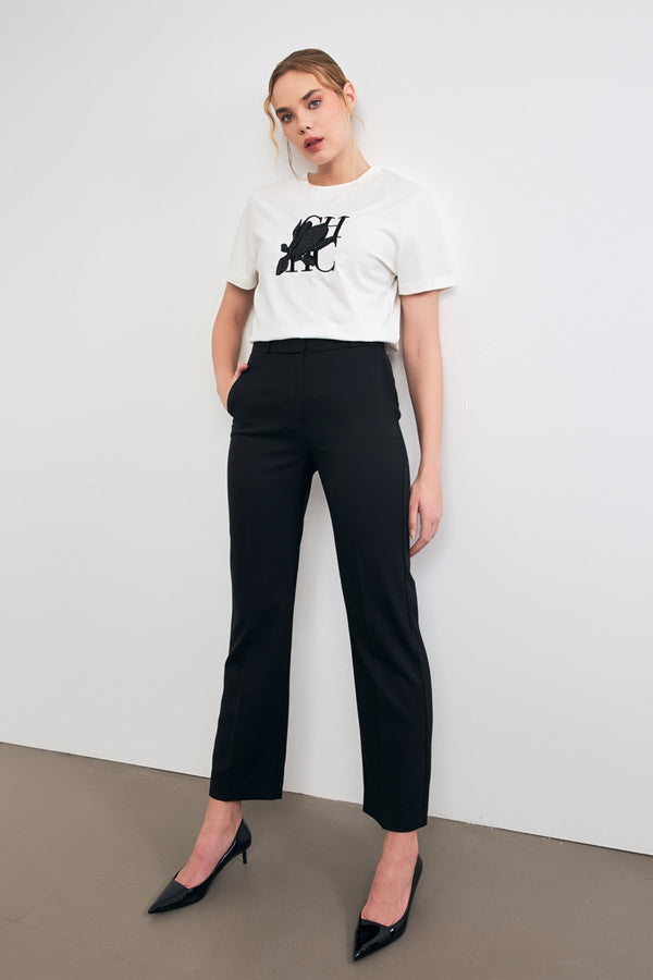 Setre  Pattern Detailed Fabric Trousers Black