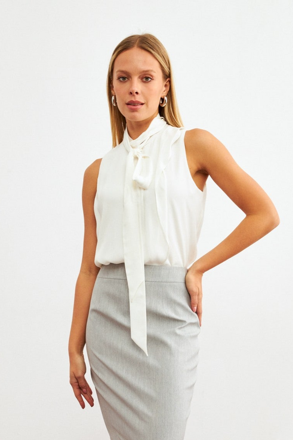 Setre Halter Neck Blouse With Neck Tie Ecru