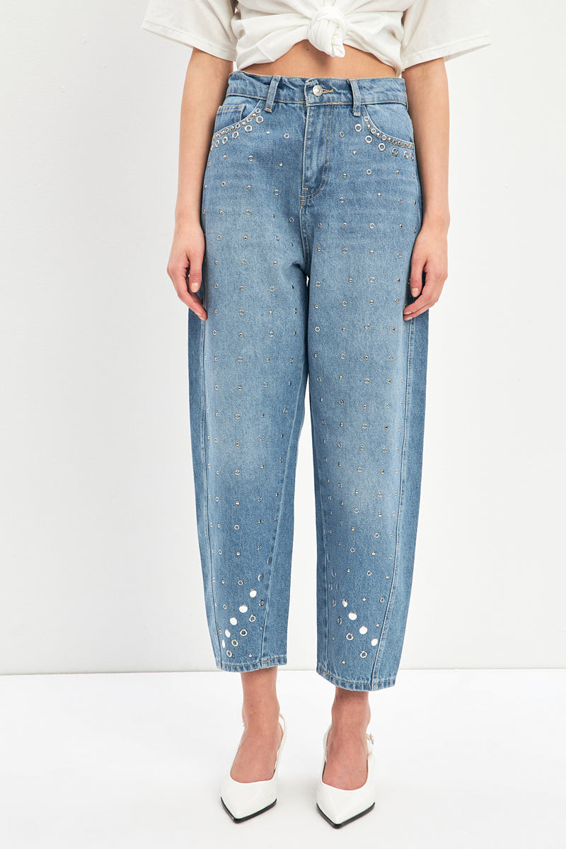 Setre High Waist Stone Detailed Jeans Blue