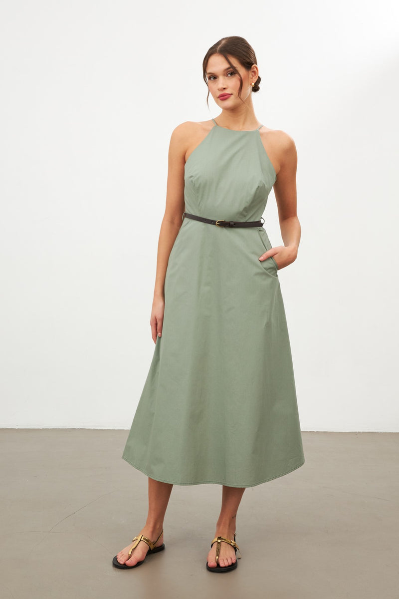 Setre Halter Neck Midi Dress Olive