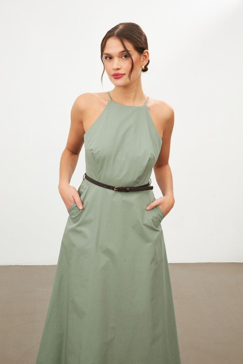 Setre Halter Neck Midi Dress Olive