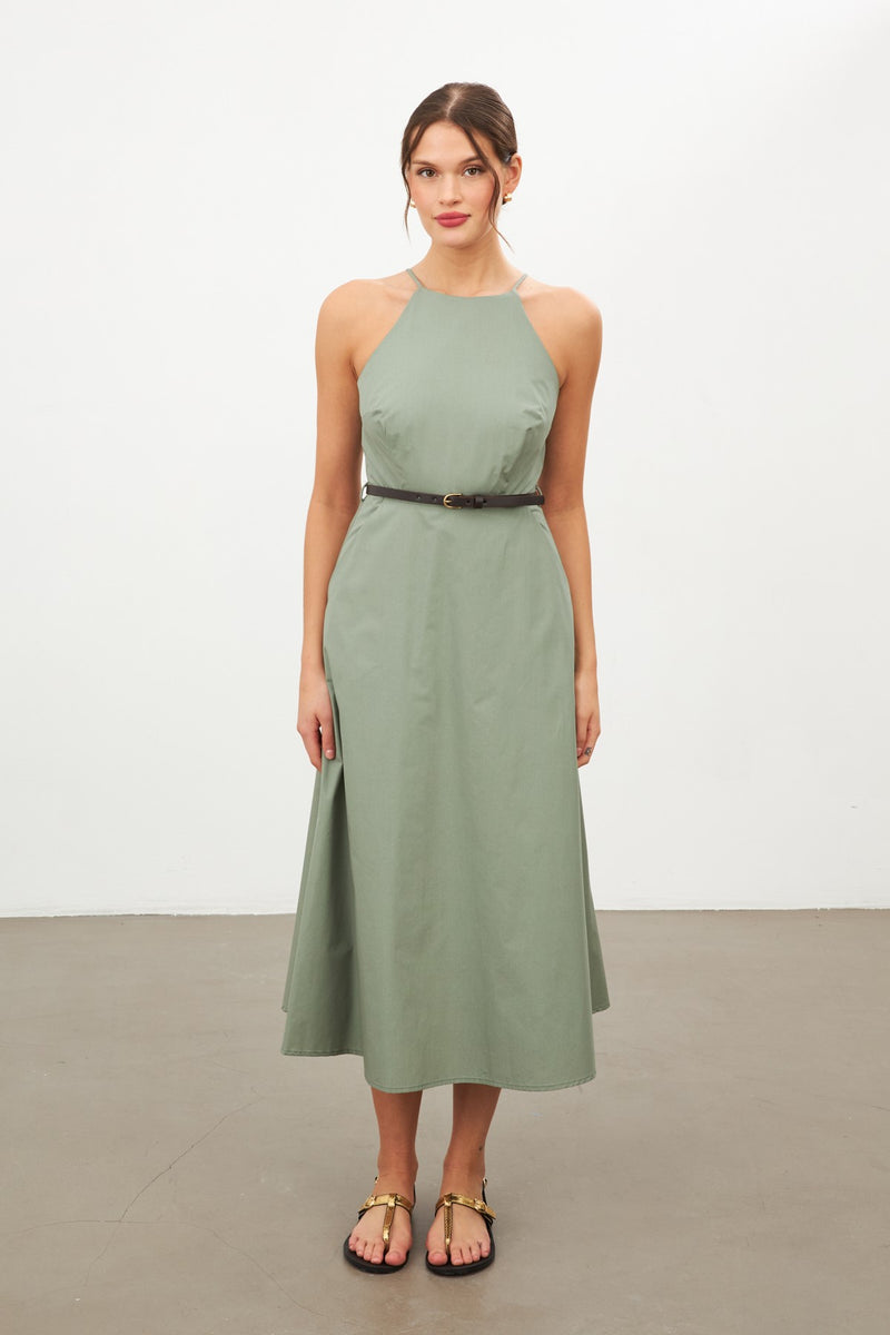 Setre Halter Neck Midi Dress Olive