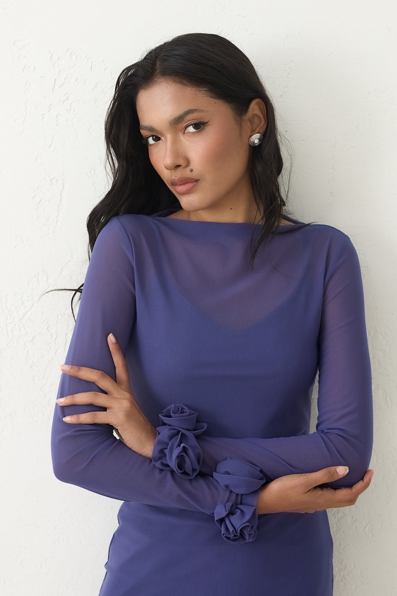 Setre Transparent Sleeve Midi Dress Violet