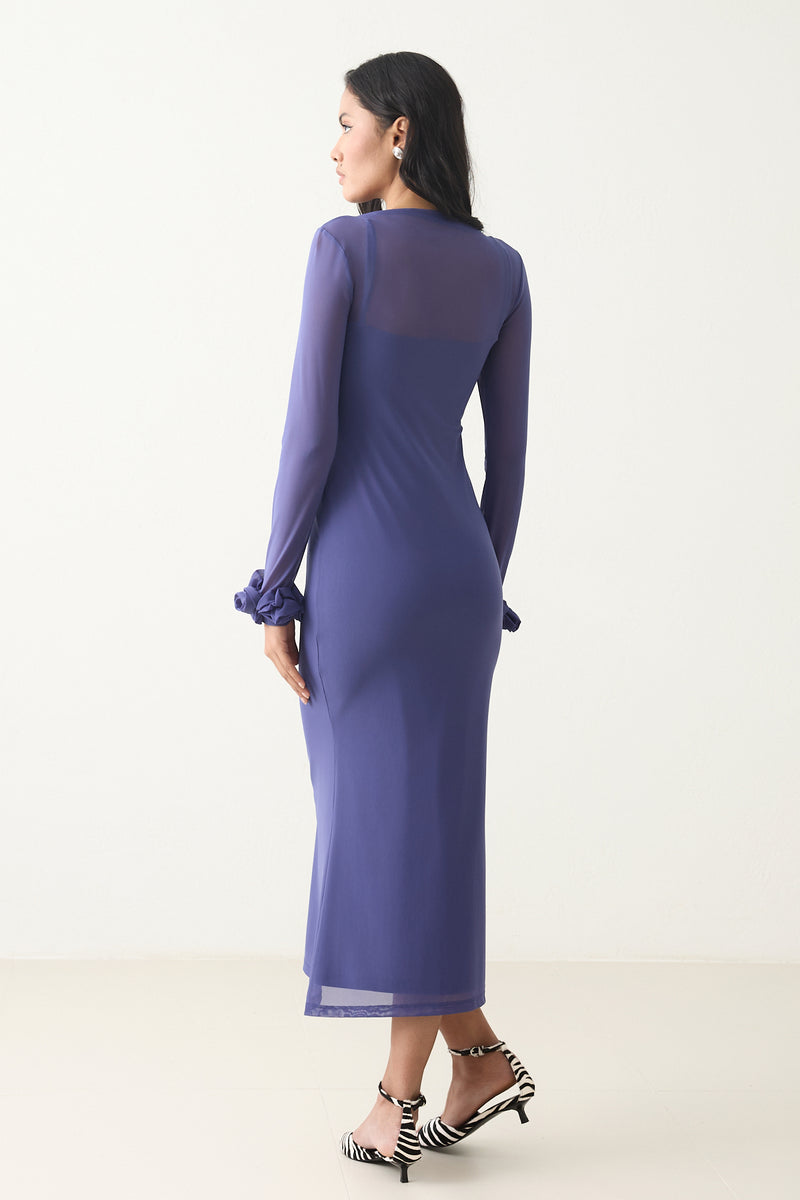 Setre Transparent Sleeve Midi Dress Violet