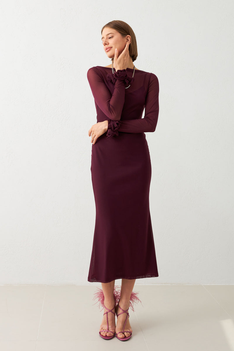 Setre Transparent Sleeve Midi Dress Sour Cherry