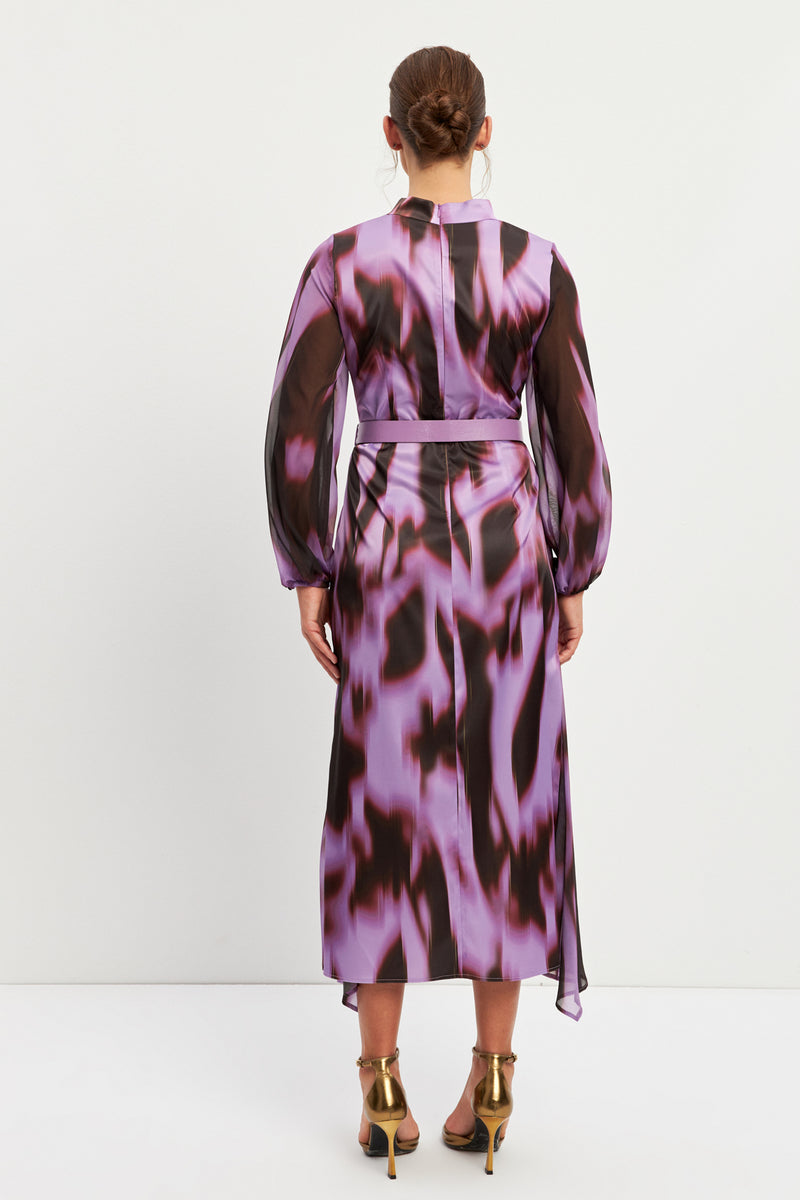 Setre Balloon Sleeve Patterned Dress Purple