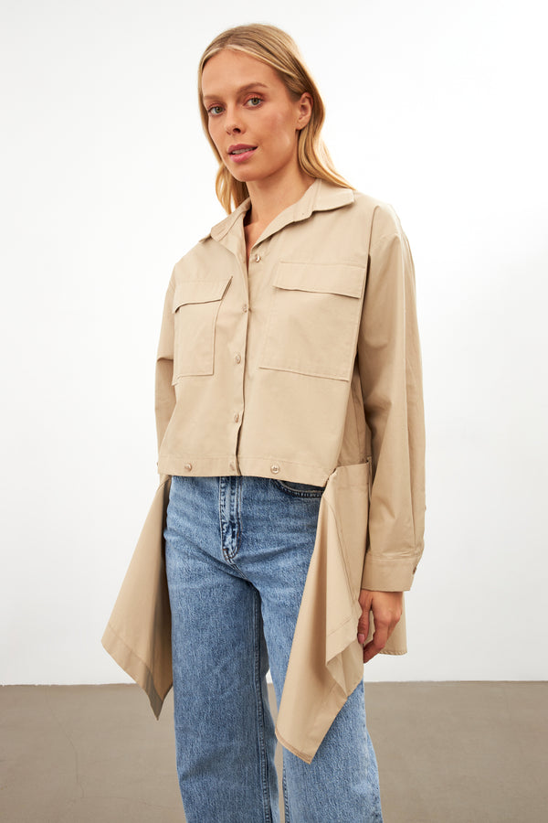 Setre Asymmetric Detail Pocket Long Sleeve Shirt Beige