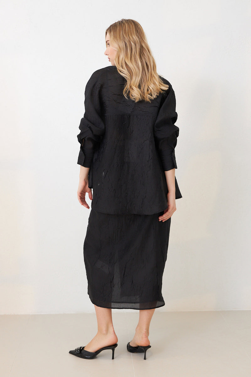 Setre Wrinkled-Effect Long Sleeve Shirt Black