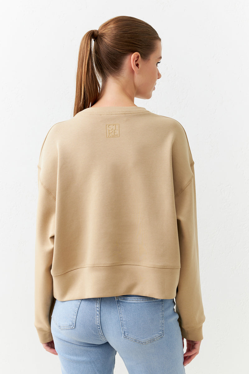 Setre Crew Neck Long Sleeve Sweatshirt Beige