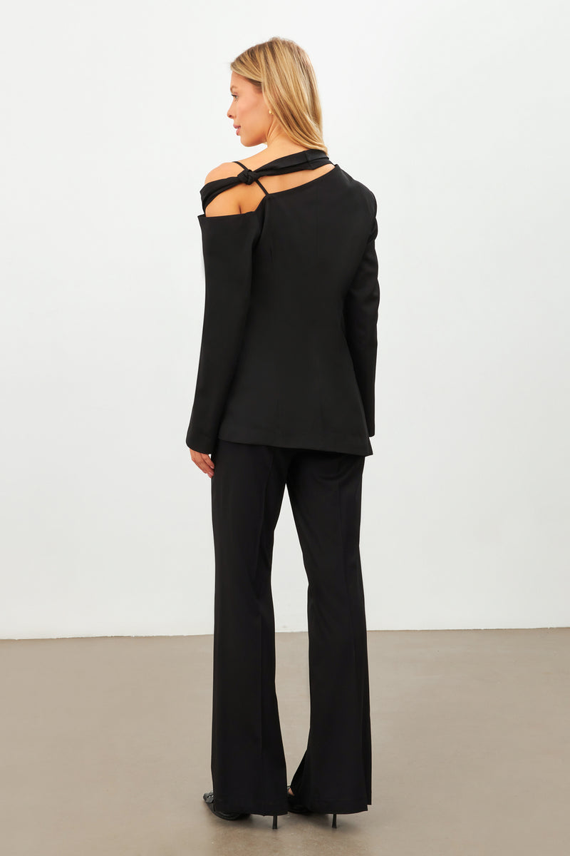 Setre Asymmetric Cut Jacket And Slit Detail Pantsuit Black