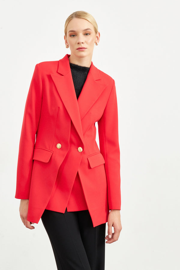 Setre Asymmetrical Button Detailed Jackets Red