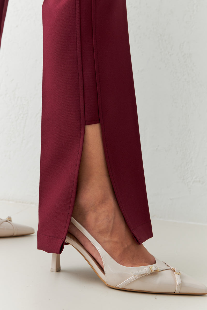 Setre Waist Detailed Pocketed Full Pattern Trousers Burgundy