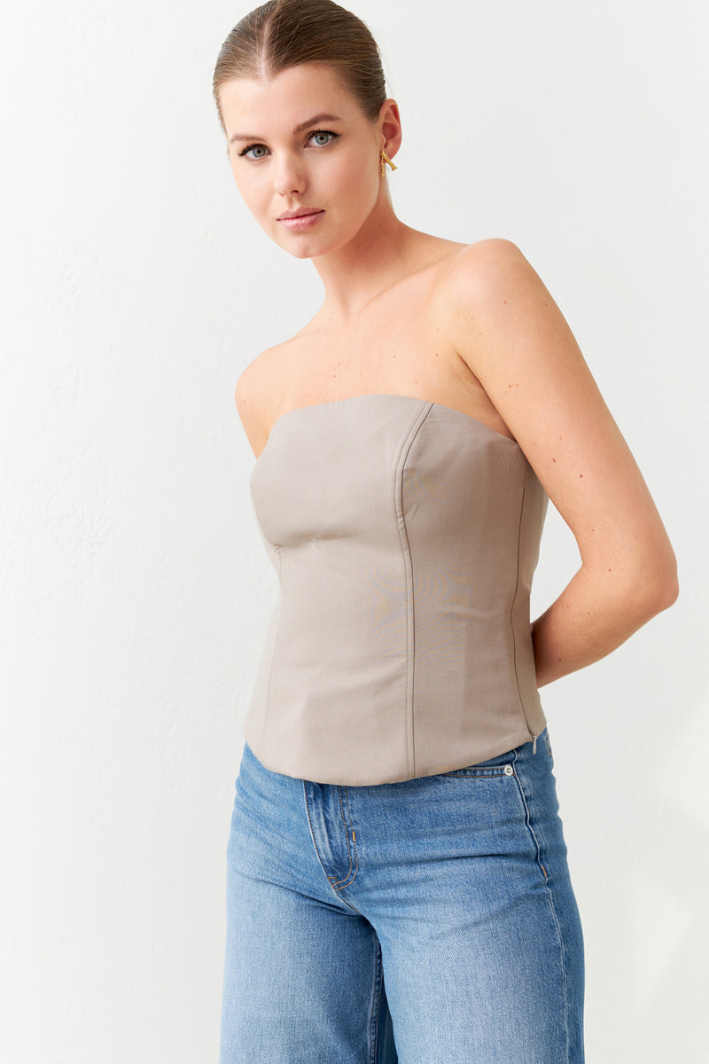 Setre Strapless Gathered Blouse Beige