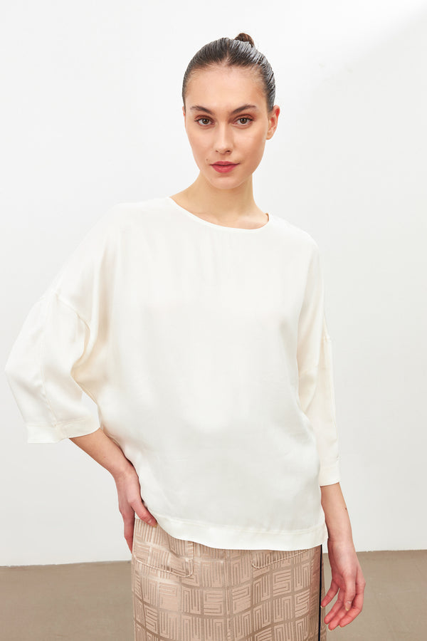 Setre Crew Neck Three-Quarter Sleeve Detailed Blouse Ecru