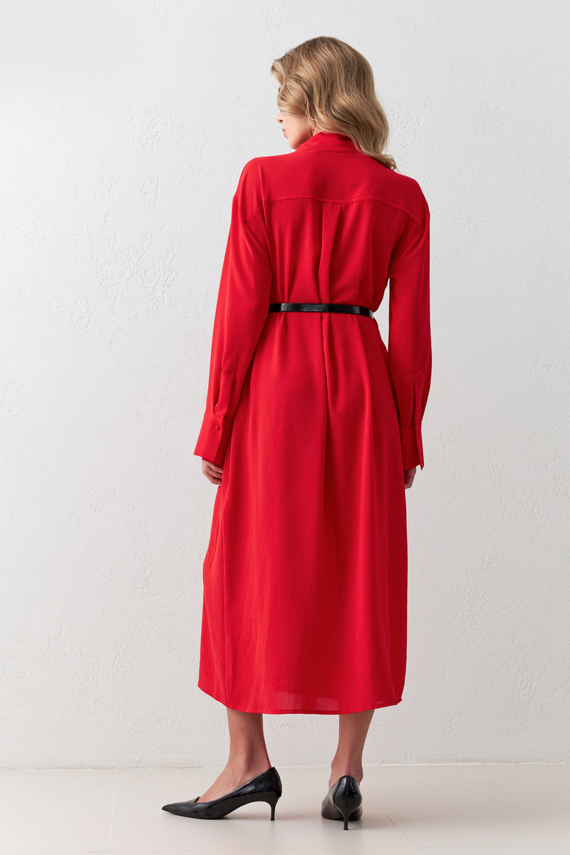 Setre Collar Tie Detail Midi Dress Red