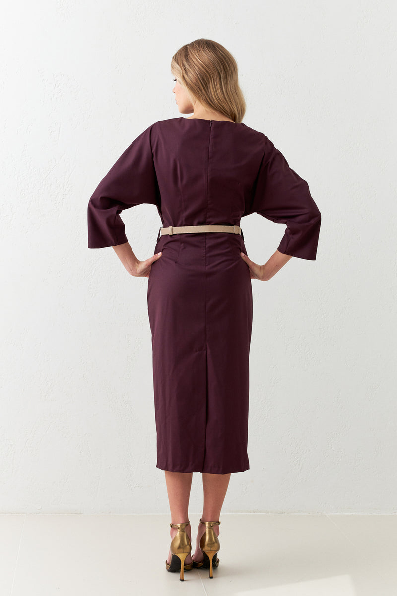 Setre Belt Detailed Midi Dress Burgundy