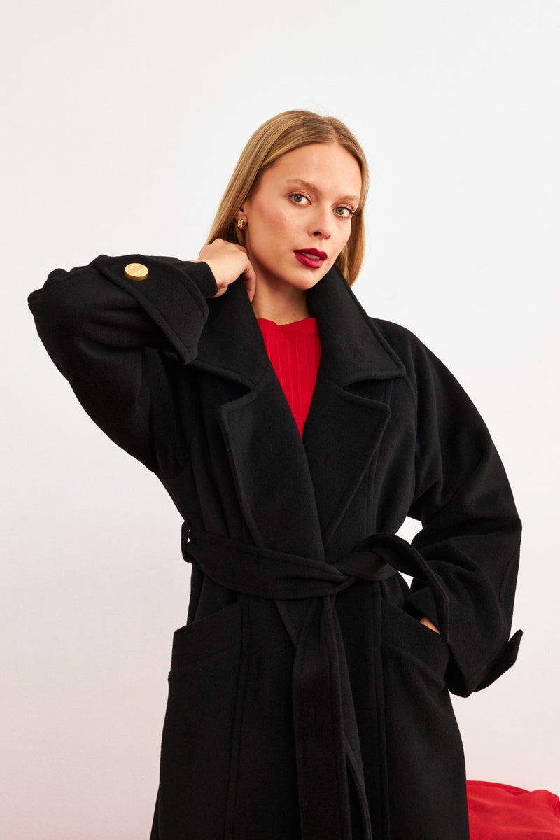 Setre Belt And Sleeve Detailed Coat Black