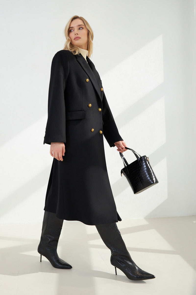 Setre Button And Pocket Detailed Coat Black