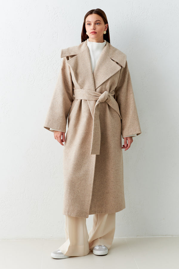 Setre Belt Detailed Long Coat Beige