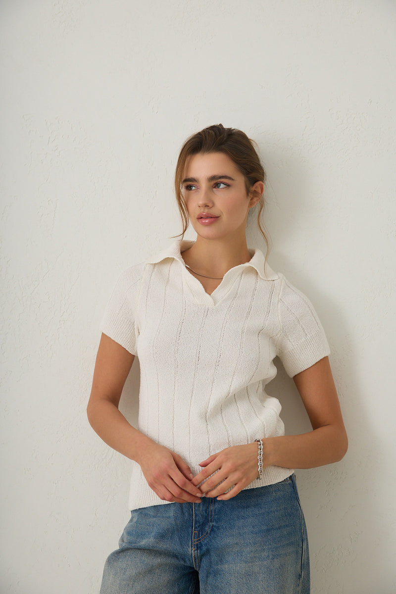 Setre Short Sleeve Solid Knitwear Ecru