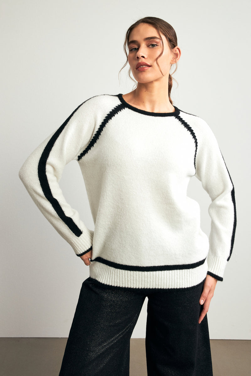 Setre Contrast Stitched Knitwear Ecru