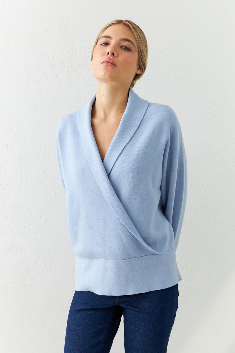 Setre Asymmetrical Collar Long Sleeve Knitwear Blue