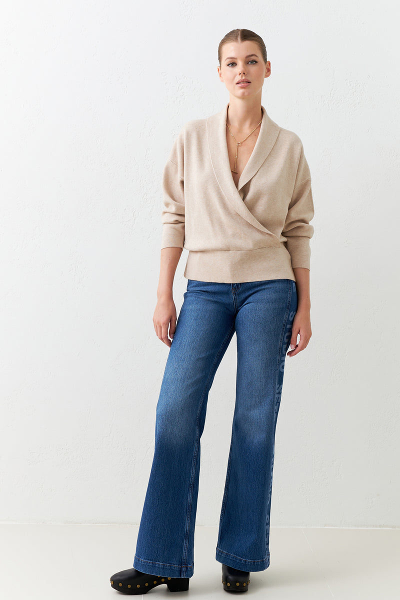 Setre Asymmetrical Collar Long Sleeve Knitwear Beige