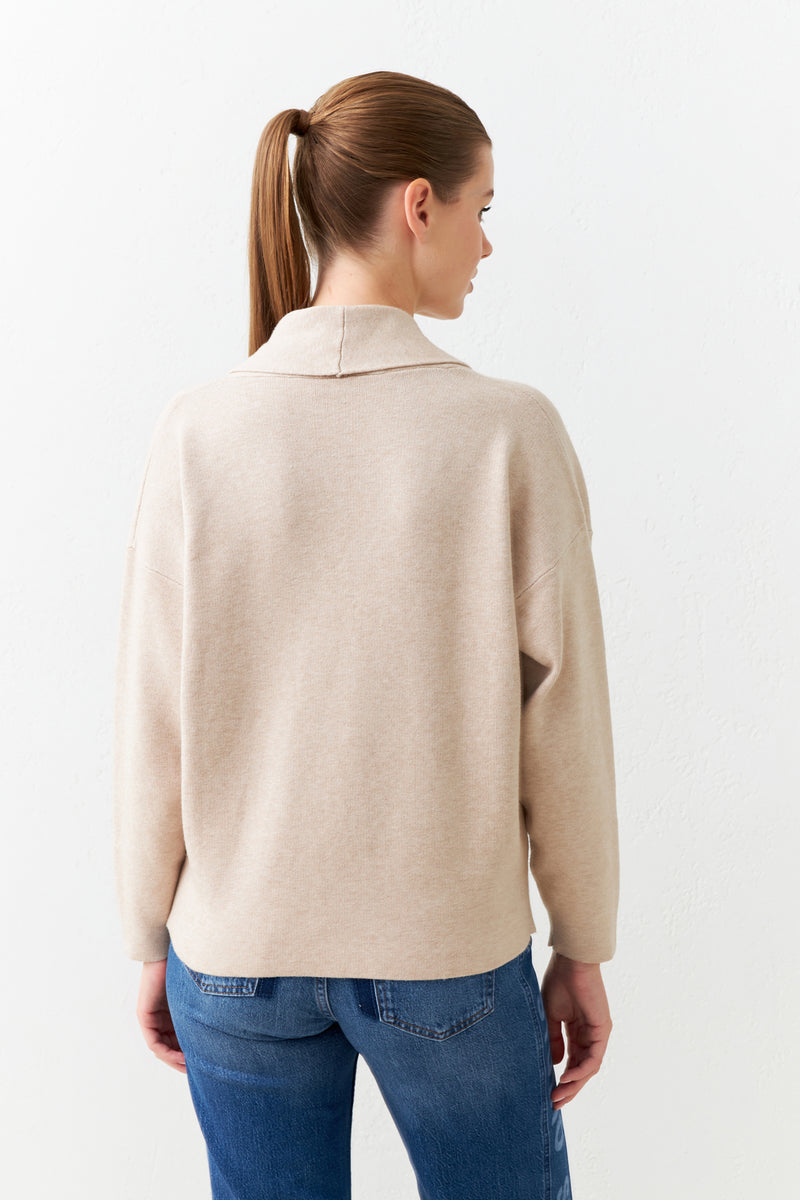 Setre Asymmetrical Collar Long Sleeve Knitwear Beige