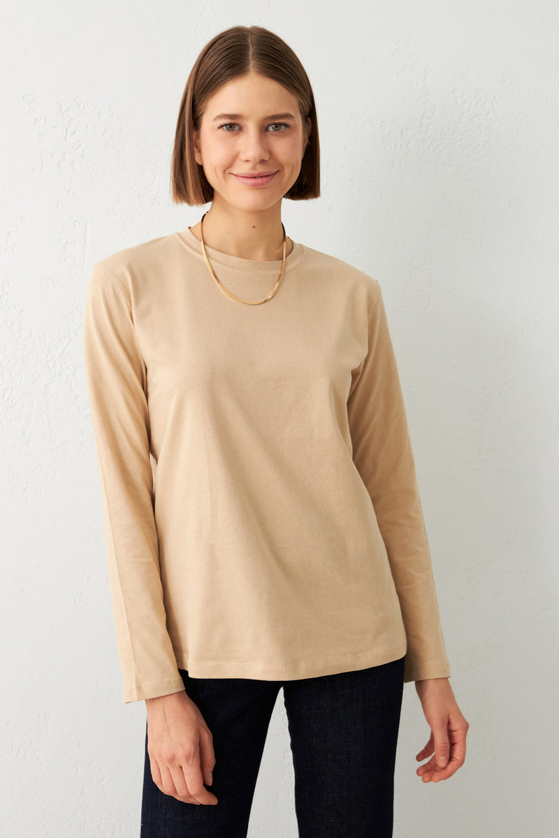 Setre Crew Neck Long Sleeve T-Shirt Beige