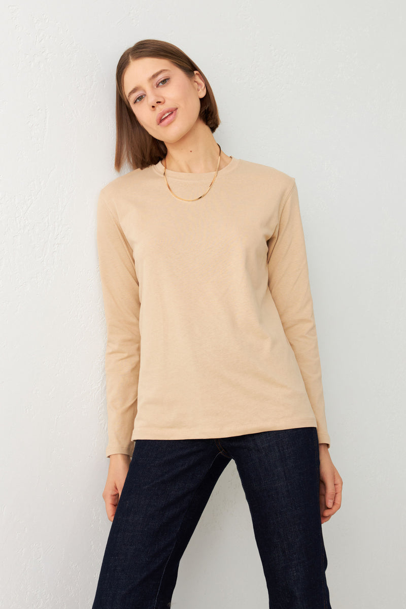 Setre Crew Neck Long Sleeve T-Shirt Beige