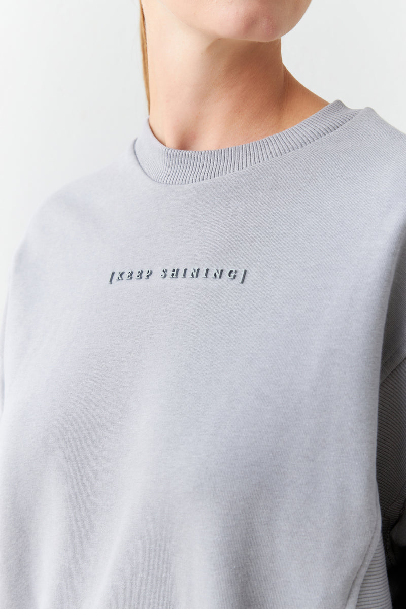 Setre Print And Crew Neck Shoulder Detailed Sweatshirt Grey