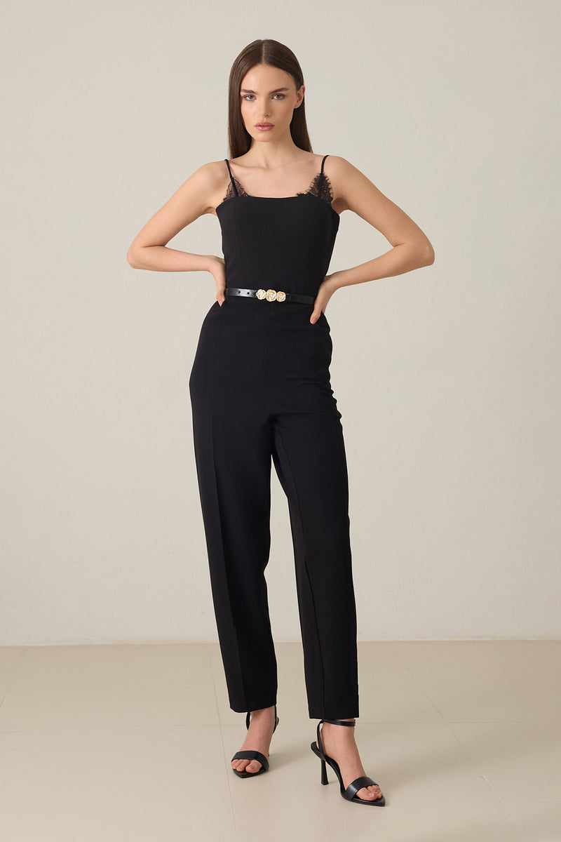 Setre Belted Lace Detailed Strapless Jumpsuit Black