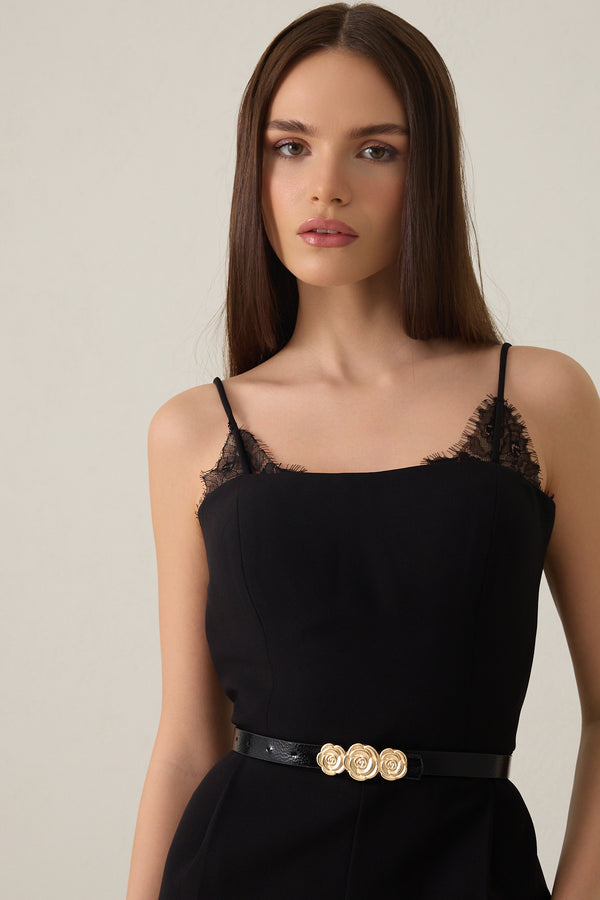 Setre Belted Lace Detailed Strapless Jumpsuit Black