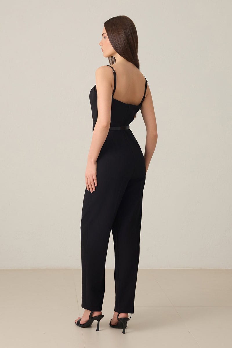 Setre Belted Lace Detailed Strapless Jumpsuit Black