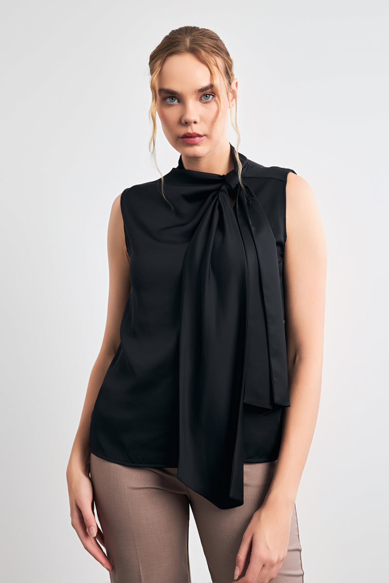 Setre Collar Tie Detail Blouse Black