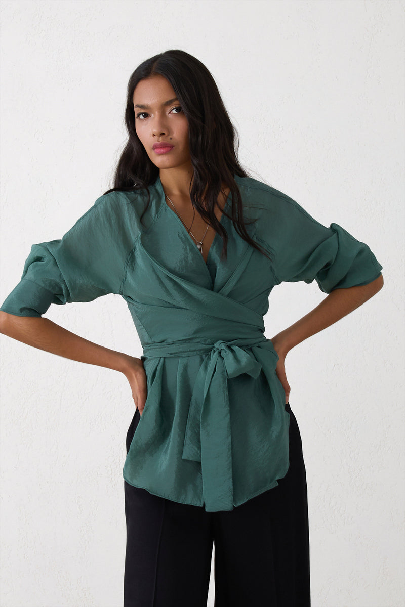 Setre Wrap Tie Detail Blouse Green