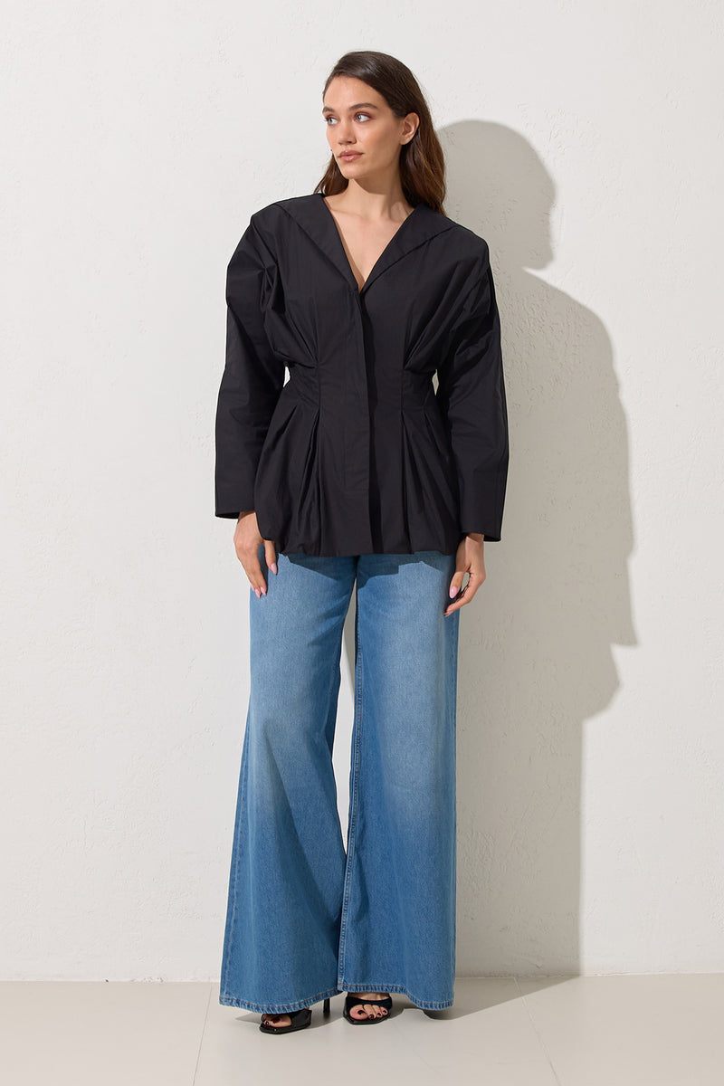 Setre Waist Accent Detail Blouse Black