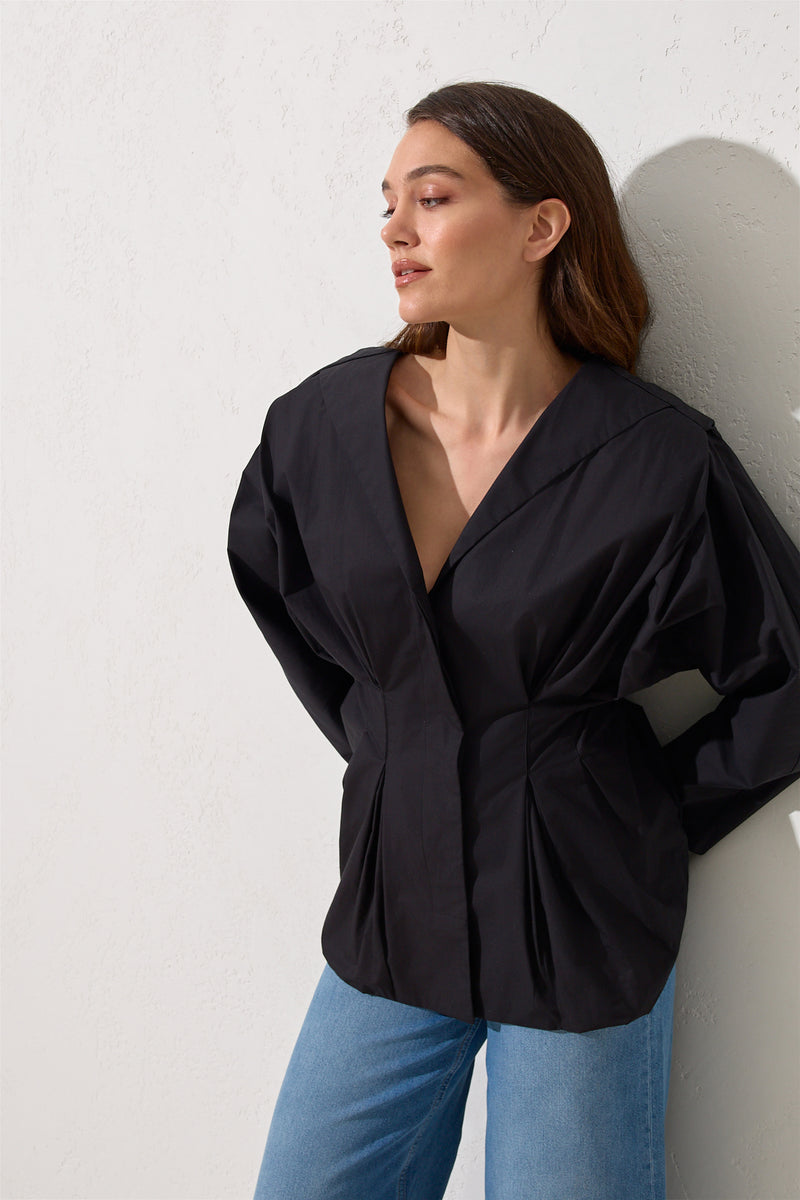 Setre Waist Accent Detail Blouse Black