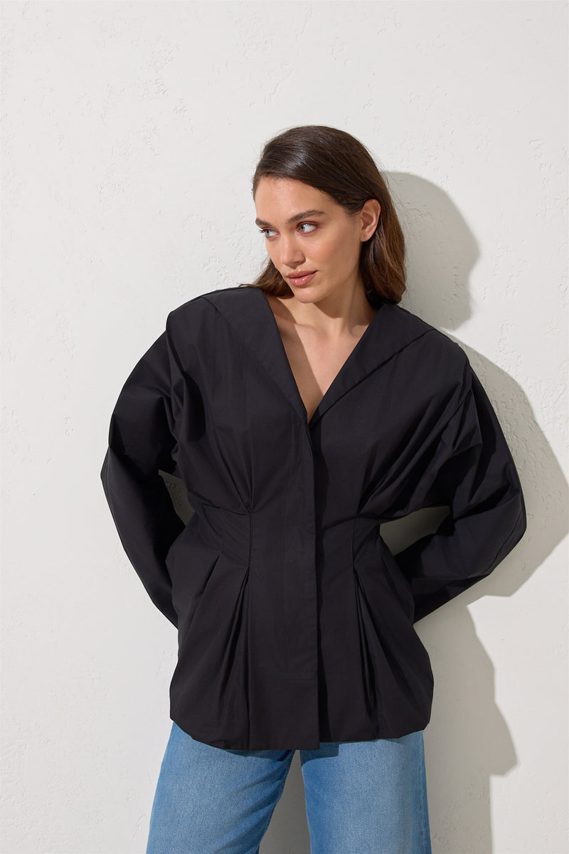 Setre Waist Accent Detail Blouse Black