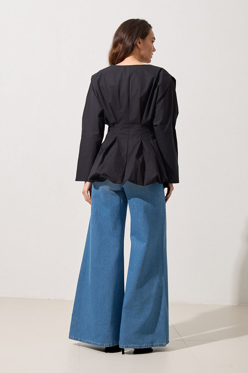 Setre Waist Accent Detail Blouse Black