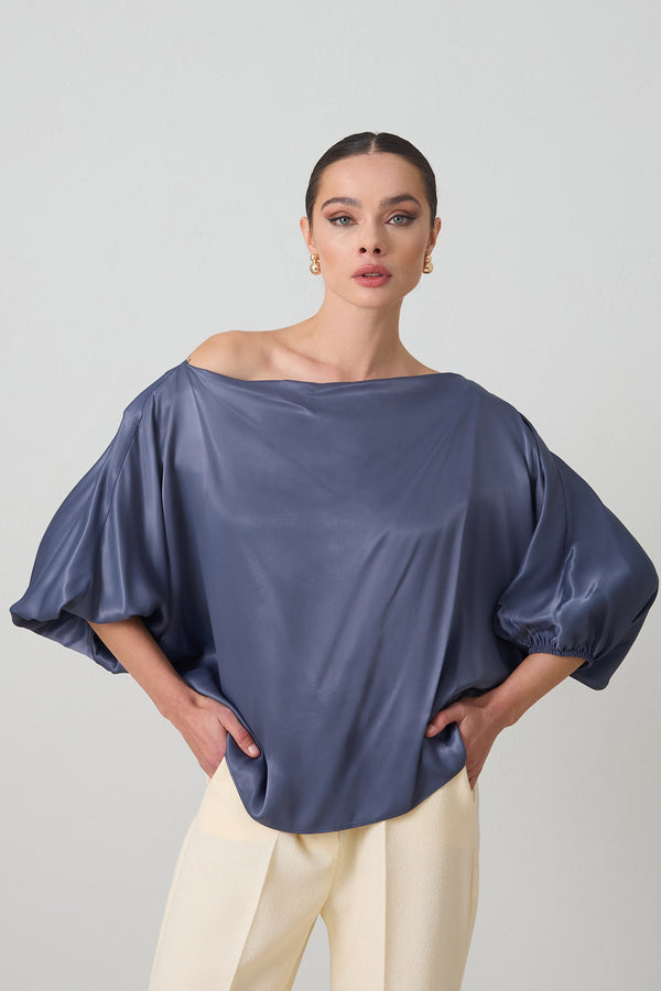 Setre Shoulder And Sleeve Detailed Stylish Blouse Navy