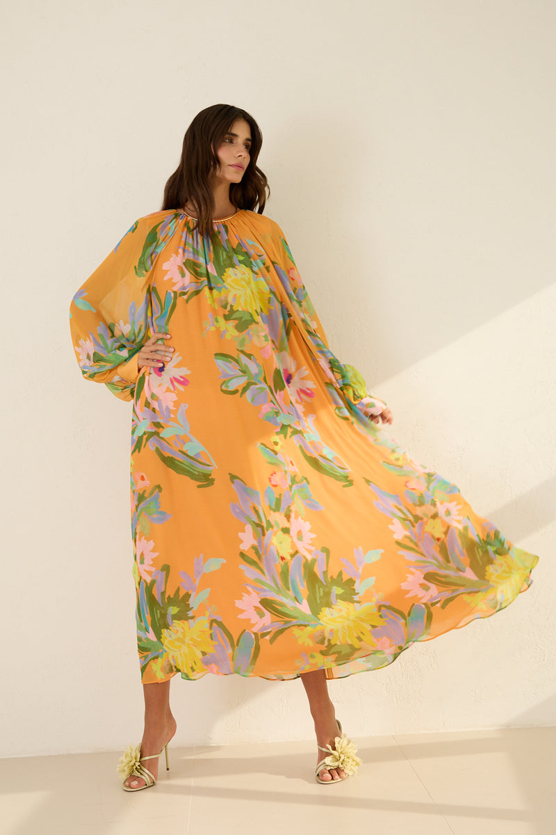 Setre Floral Print Maxi Dress Orange