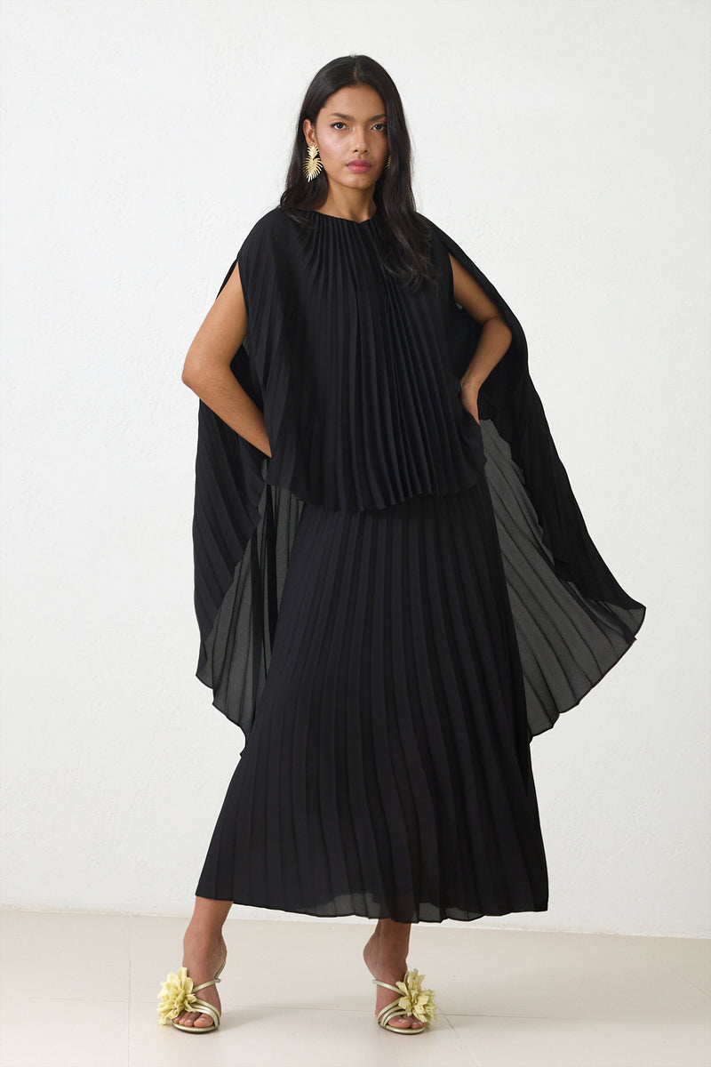 Setre Two-Piece Form Pleated Dress Black