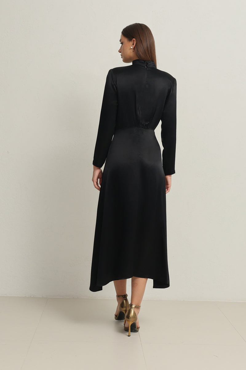 Setre Waist Buckle Detailed Turtleneck Midi Length Dress Black