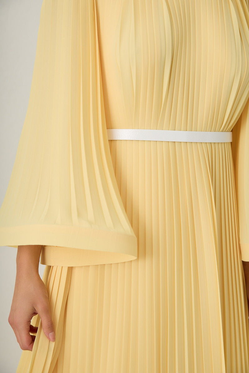 Setre Waist Belt And Pleat Detailed Midi Length Dress Light Yellow