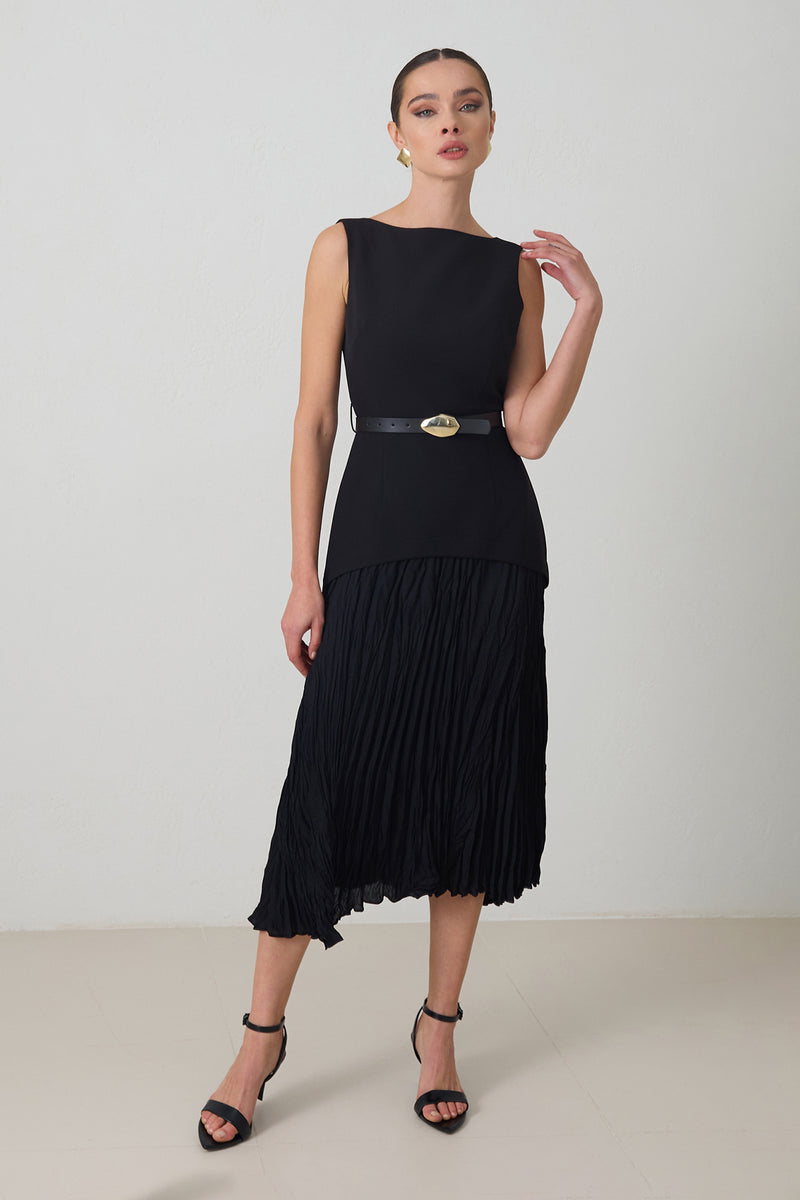 Setre Two-Piece Form Pleated Dress Black