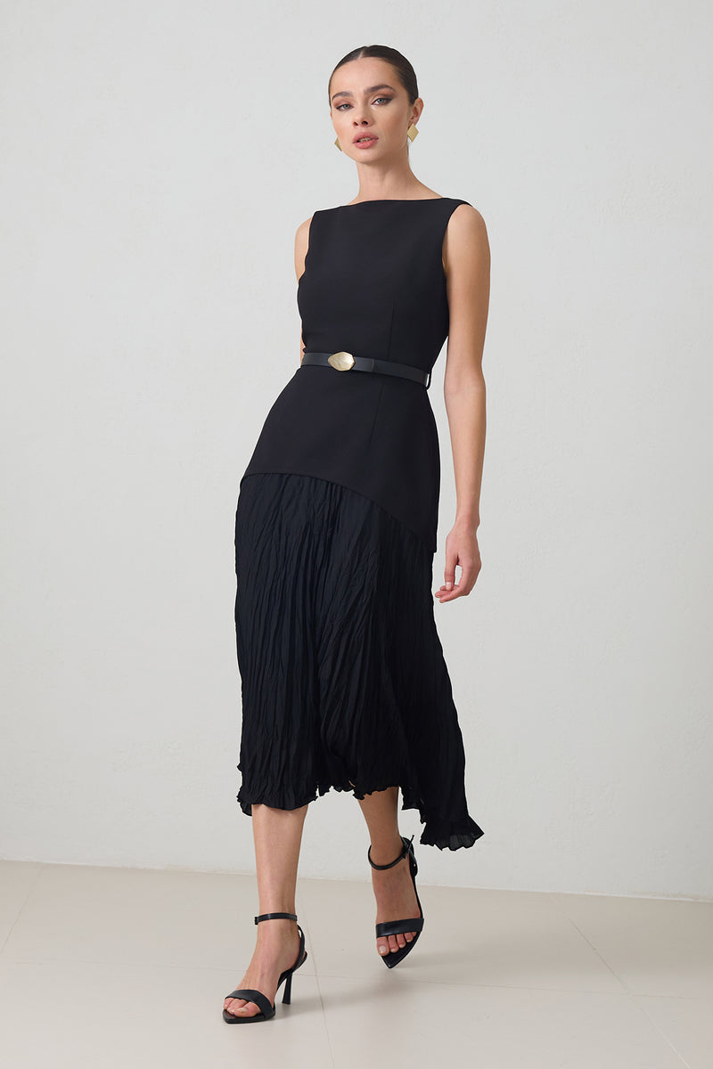 Setre Two-Piece Form Pleated Dress Black