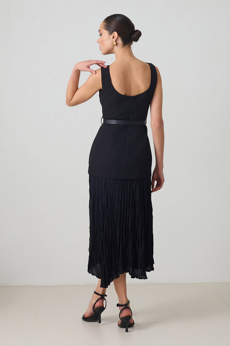 Setre Two-Piece Form Pleated Dress Black